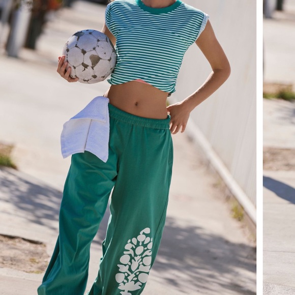 FP Movement by Free People Teal Joggers with White Floral Design - Picture 2 of 4